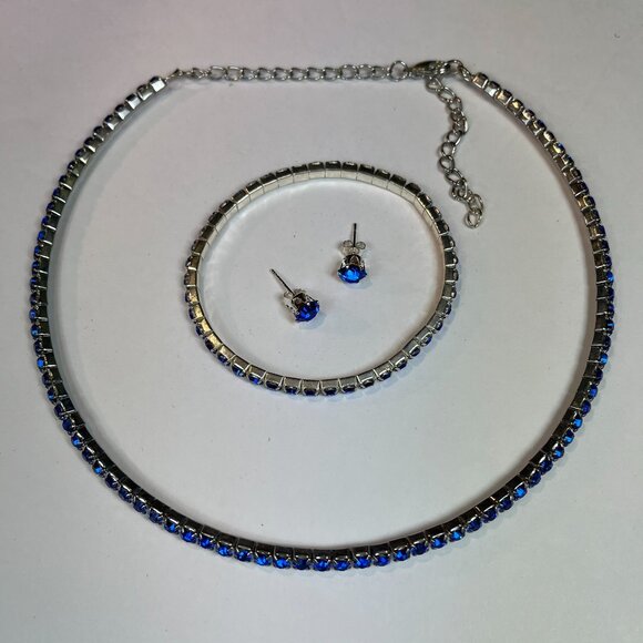 Swarovski Elements Jewelry Set Single Rows Best Seller Crystals Blue color - Picture 5 of 10
